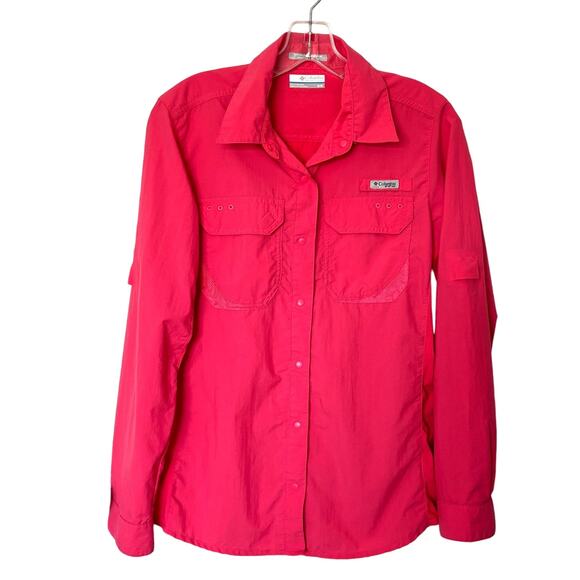 Columbia Wms Medium Omni Freeze PFG Pink Coral LS Outdoor Activity Shirt Hiking - Picture 1 of 11